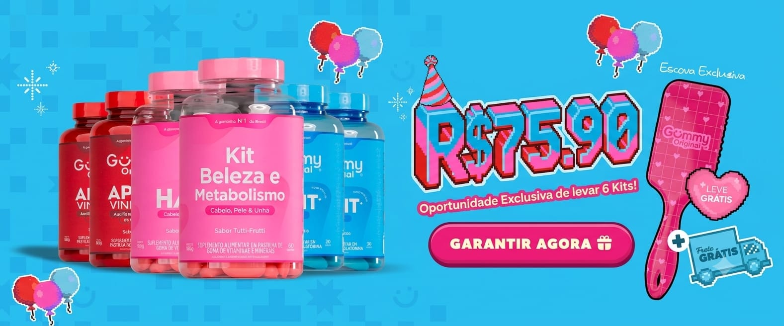 Kit Beleza e Metabolismo por R$75,90 - 6 kits + escova exclusiva grátis